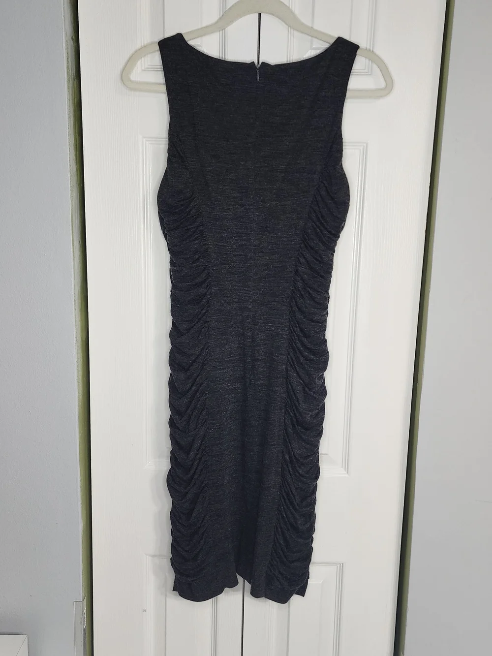 Calvin Klein Charcoal Ruched Midi Sheath Dress Size 10 Goth